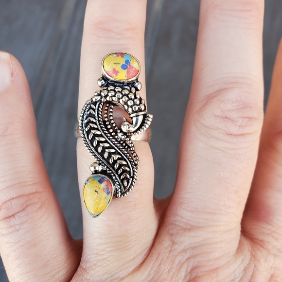 New Mosaic Jasper 925 Silver Peacock Ring. - Picture 10 of 14